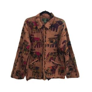 Vintage 90s Orvis Toggle Wearable Artsy Elephant Aztec Tribal Boho Jacket Coat